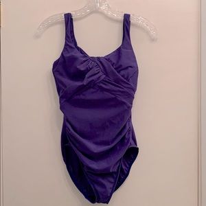 Lands’ End dark indigo blue swimsuit size 10